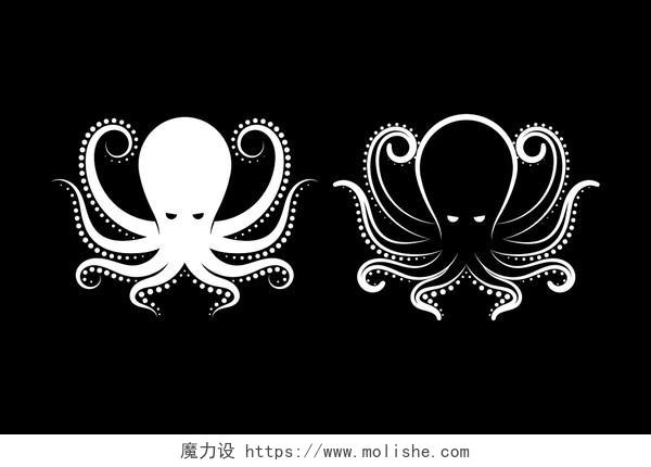 白色章鱼动物简约剪影素材